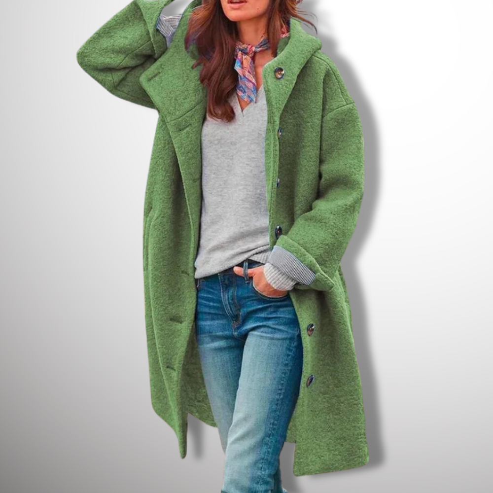 Wool Coat - Women's Single Breasted Hooded Long Wool Winter Coat-Verde-S-Modasso