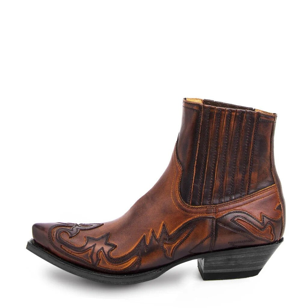 Stivaletti Texani, Pelle, Ricamo Western, Elastico Laterale-Modaso