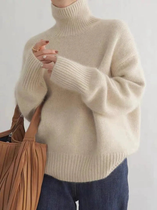 Maglione Cashmere Donna, Collo Alto, Morbido, Oversize, Inverno-Modaso