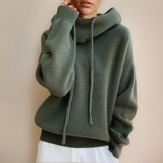 Maglione Lana Donna, Collo Alto, Cappuccio, Coulisse, Oversize-Modaso
