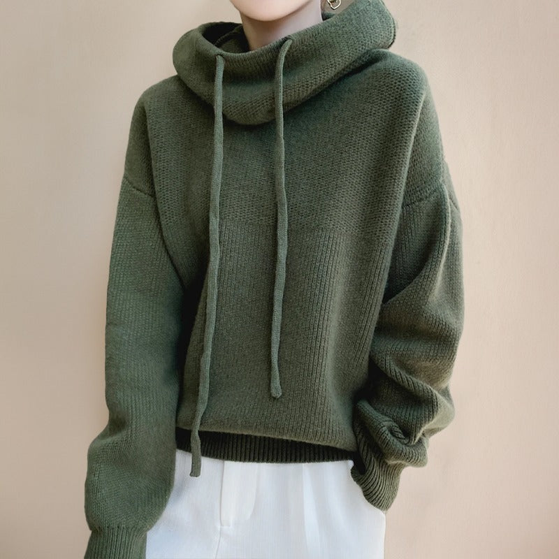 Maglione Lana Donna, Collo Alto, Cappuccio, Coulisse, Oversize-Modaso
