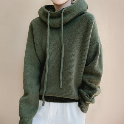 Maglione Lana Donna, Collo Alto, Cappuccio, Coulisse, Oversize-Modaso