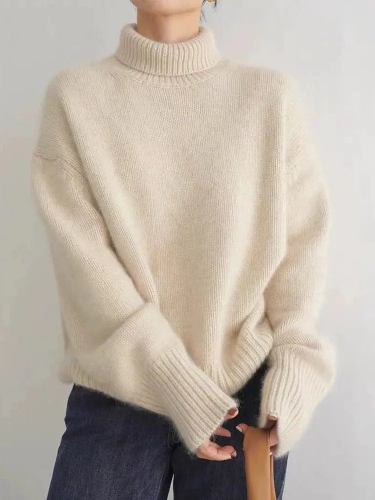 Maglione Cashmere Donna, Collo Alto, Morbido, Oversize, Inverno-Modaso