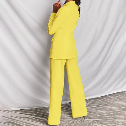 Tailleur Donna, Blazer Lungo, Pantaloni a Gamba Larga, Elegante-Modaso
