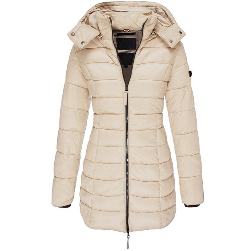 Piumino Invernale Donna, Cappuccio Staccabile, Zip Intera, Leggero-Modaso