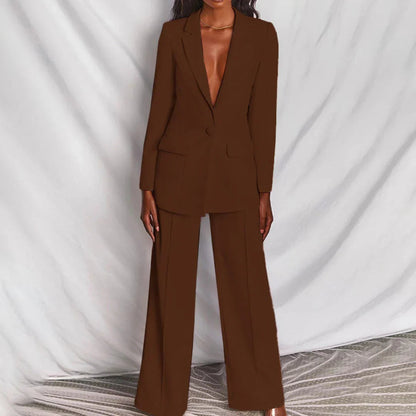 Tailleur Donna, Blazer Lungo, Pantaloni a Gamba Larga, Elegante-Modaso
