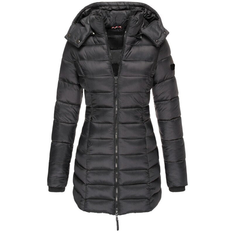 Piumino Invernale Donna, Cappuccio Staccabile, Zip Intera, Leggero-Modaso