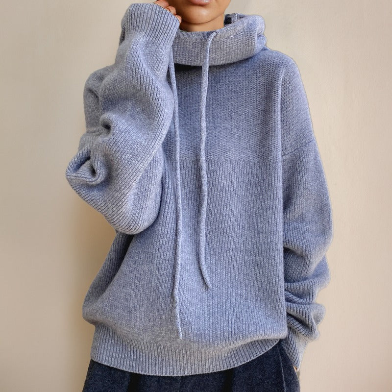 Maglione Lana Donna, Collo Alto, Cappuccio, Coulisse, Oversize-Modaso