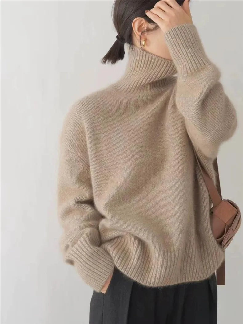 Maglione Cashmere Donna, Collo Alto, Morbido, Oversize, Inverno-Modaso