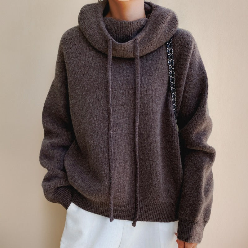 Maglione Lana Donna, Collo Alto, Cappuccio, Coulisse, Oversize-Modaso