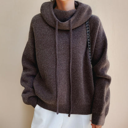 Maglione Lana Donna, Collo Alto, Cappuccio, Coulisse, Oversize-Modaso