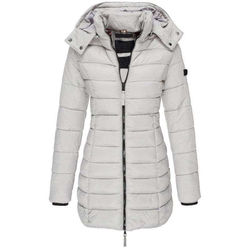 Piumino Invernale Donna, Cappuccio Staccabile, Zip Intera, Leggero-Modaso