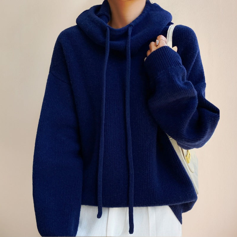 Maglione Lana Donna, Collo Alto, Cappuccio, Coulisse, Oversize-Modaso