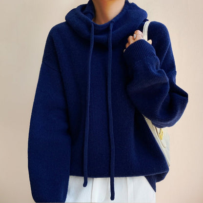 Maglione Lana Donna, Collo Alto, Cappuccio, Coulisse, Oversize-Modaso