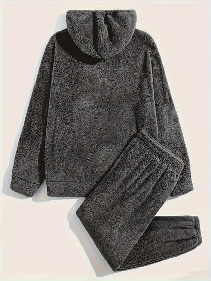 Abbigliamento per il tempo libero in pile - Comodo set di due pezzi composto da felpa con cappuccio e pantaloni della tuta-Modasso