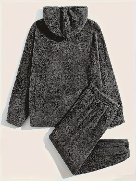 Abbigliamento per il tempo libero in pile - Comodo set di due pezzi composto da felpa con cappuccio e pantaloni della tuta-Modasso