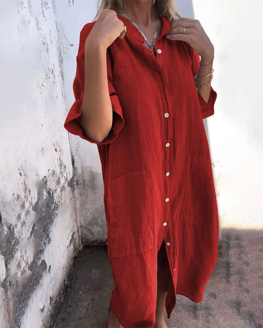Abito Camicia, Casual, Abbottonato, Abito Oversize, Abito Estivo-Modaso