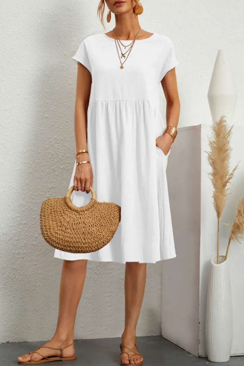 Abito Casual - Abito estivo da donna, lungo fino al ginocchio, dalla vestibilità ampia-Bianco-S-Modasso