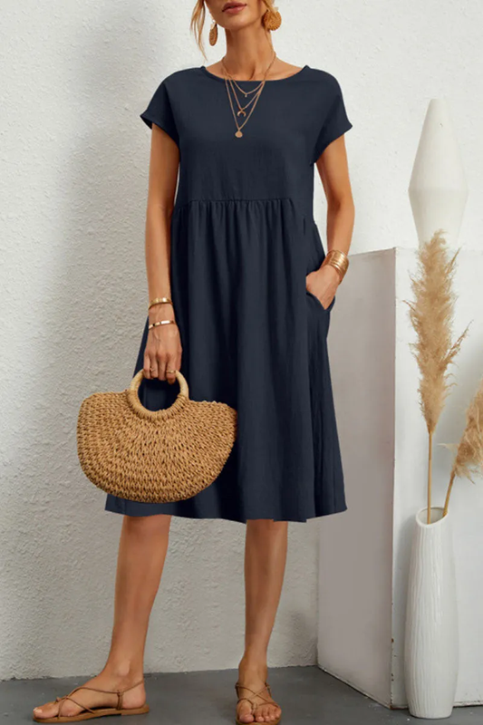 Abito Casual - Abito estivo da donna, lungo fino al ginocchio, dalla vestibilità ampia-Blu Intenso-S-Modasso