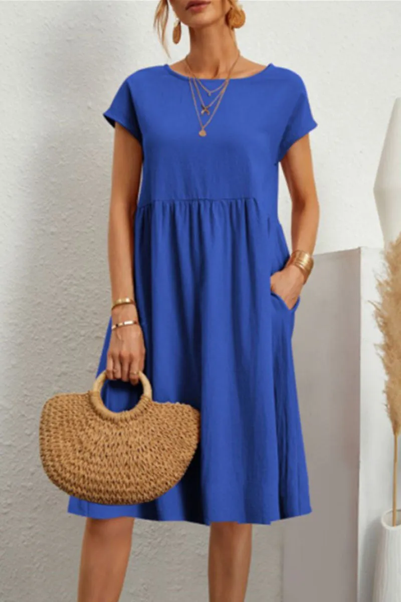 Abito Casual - Abito estivo da donna, lungo fino al ginocchio, dalla vestibilità ampia-Blu-S-Modasso