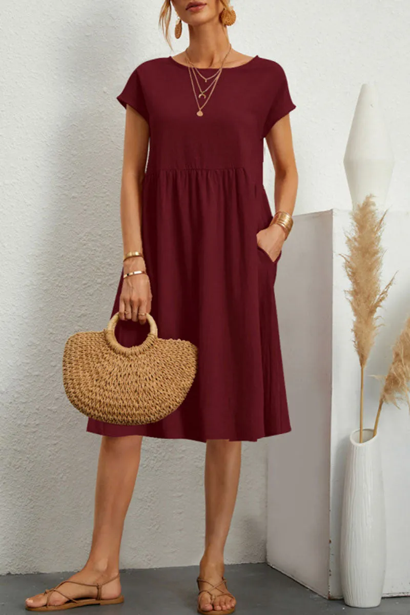 Abito Casual - Abito estivo da donna, lungo fino al ginocchio, dalla vestibilità ampia-Borgogna-S-Modasso