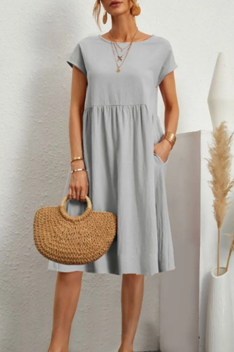 Abito Casual - Abito estivo da donna, lungo fino al ginocchio, dalla vestibilità ampia-Grigio-S-Modasso