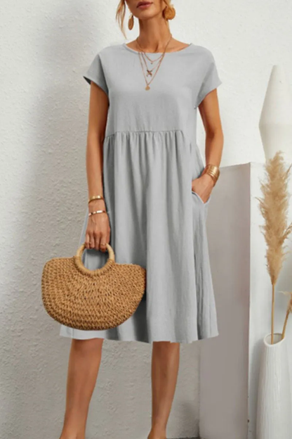 Abito Casual - Abito estivo da donna, lungo fino al ginocchio, dalla vestibilità ampia-Grigio-S-Modasso