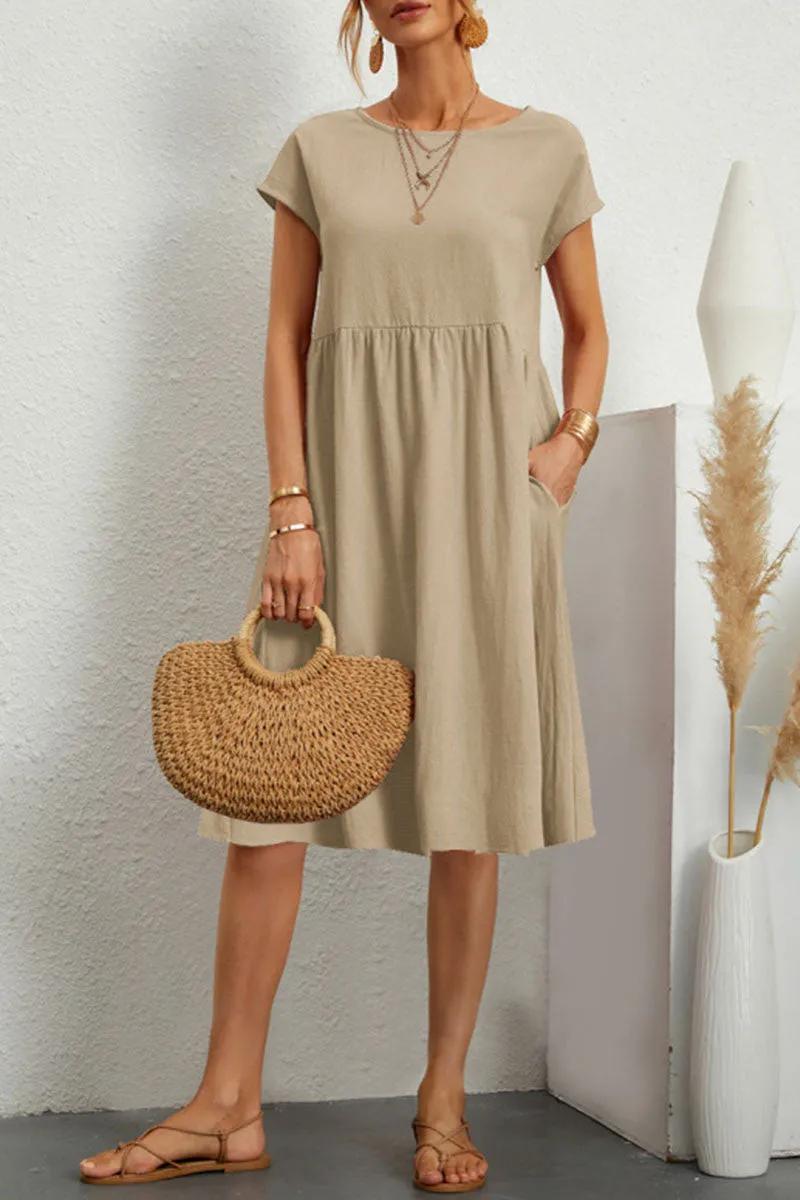 Abito Casual - Abito estivo da donna, lungo fino al ginocchio, dalla vestibilità ampia-Kaki-S-Modasso
