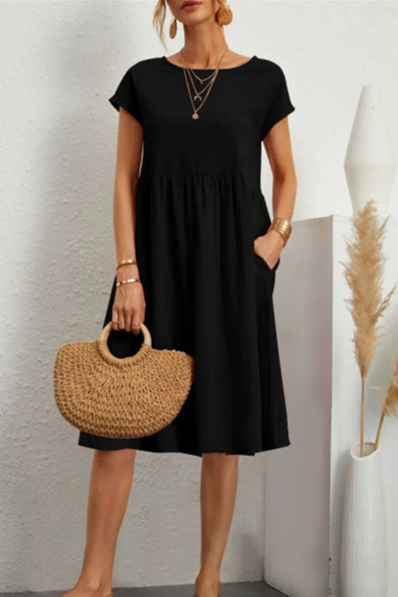 Abito Casual - Abito estivo da donna, lungo fino al ginocchio, dalla vestibilità ampia-Nero-S-Modasso