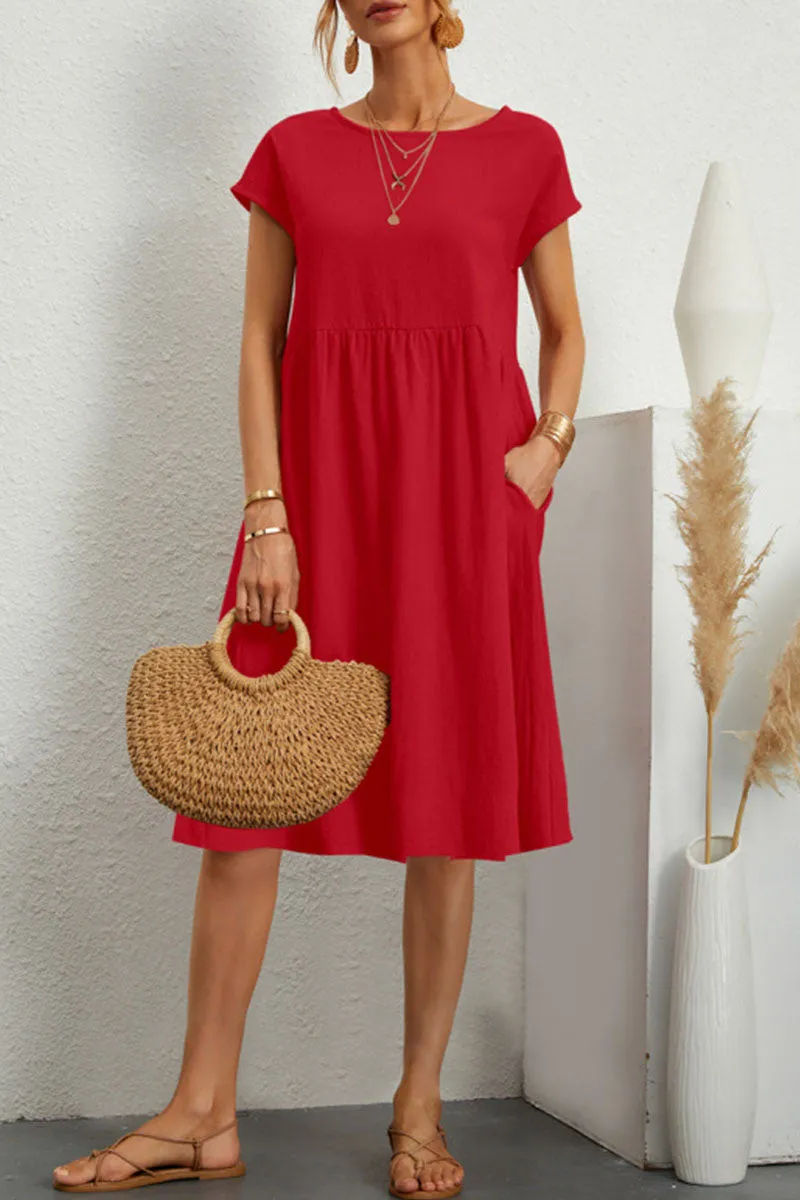 Abito Casual - Abito estivo da donna, lungo fino al ginocchio, dalla vestibilità ampia-Rosso-S-Modasso