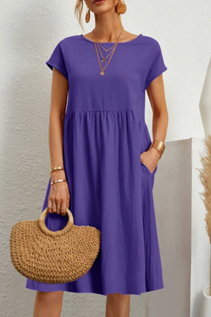 Abito Casual - Abito estivo da donna, lungo fino al ginocchio, dalla vestibilità ampia-Viola-S-Modasso