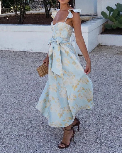 Abito Corsetto | Elegante | Maniche a farfalla | Abito midi | Abito estivo-Modasso
