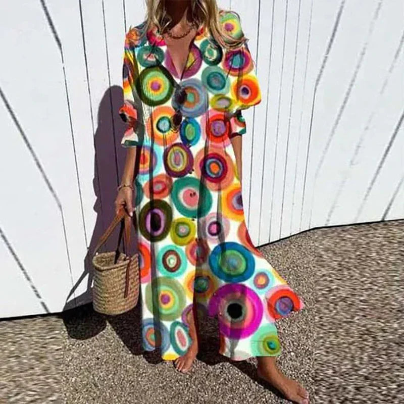 Abito Estivo Maxi, Abito Camicia Oversize Abbottonato-Modaso