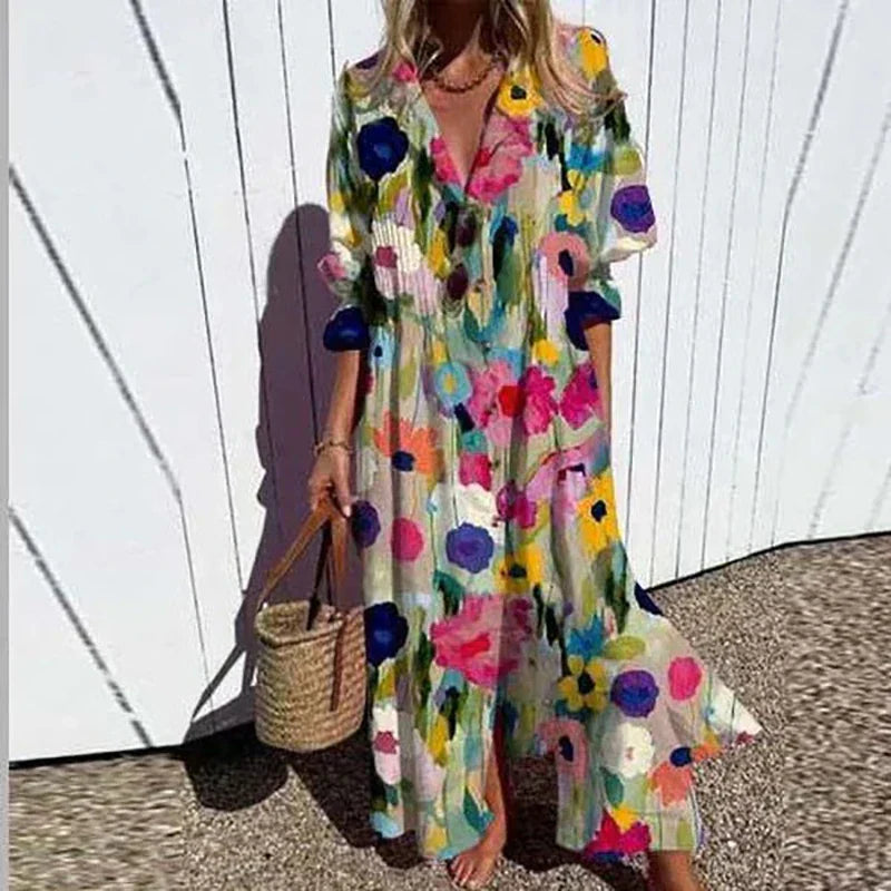 Abito Estivo Maxi, Abito Camicia Oversize Abbottonato-Modaso