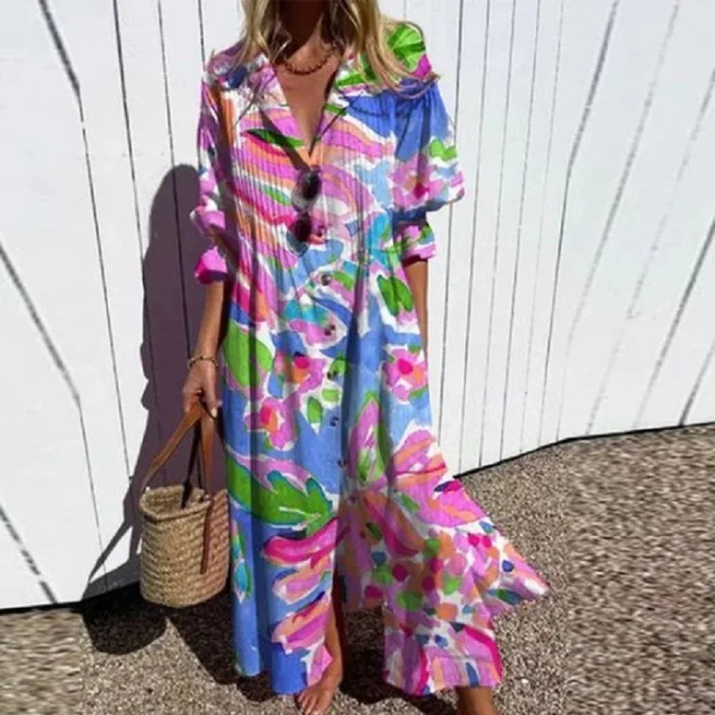 Abito Estivo Maxi, Abito Camicia Oversize Abbottonato-Modaso