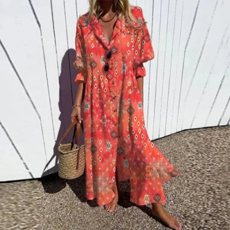 Abito Estivo Maxi, Abito Camicia Oversize Abbottonato-Modaso