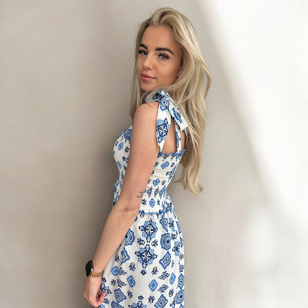 Abito Lungo Estivo Bianco e Blu da Donna-Modaso