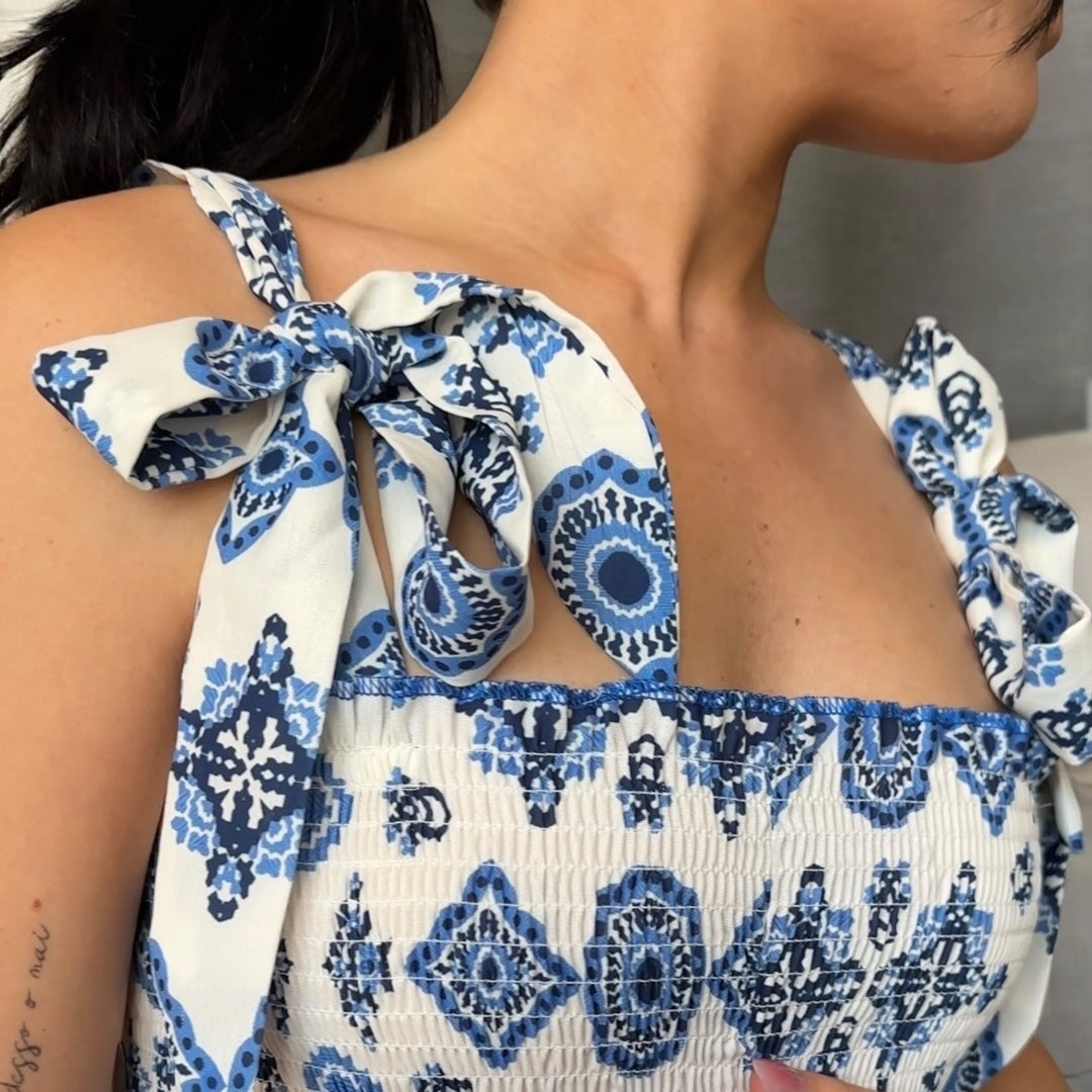 Abito Lungo Estivo Bianco e Blu da Donna-Modaso