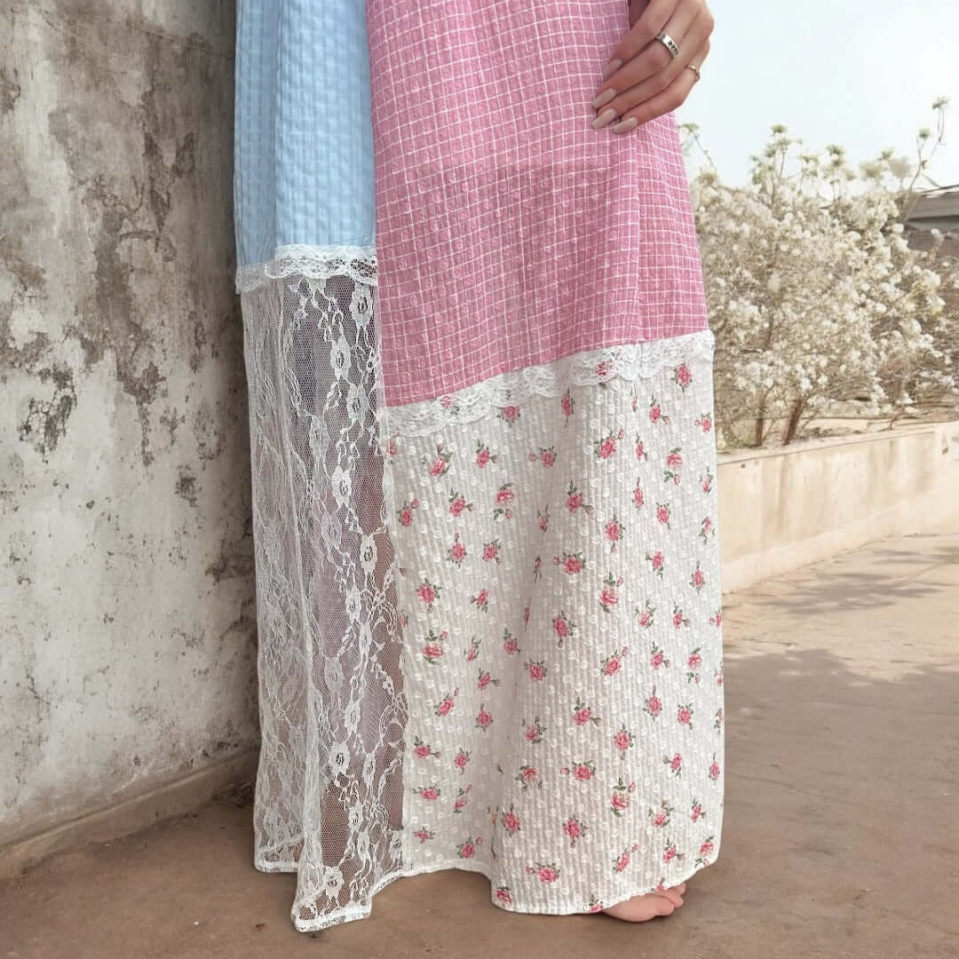 Abito Lungo Patchwork da Donna a Spalline Sottili-Modaso