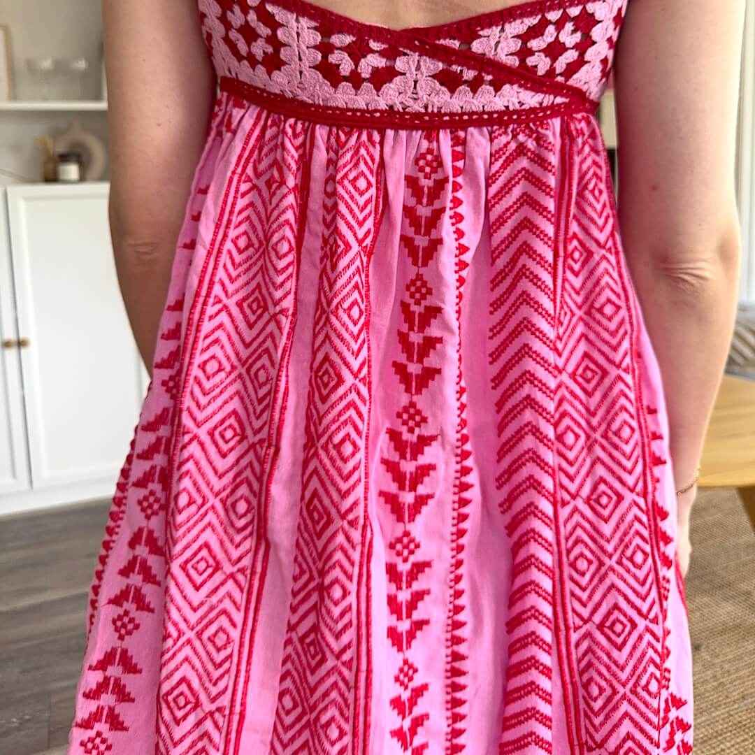 Abito Lungo Rosa, Vestito Estivo con Spalline Sottili-Modaso