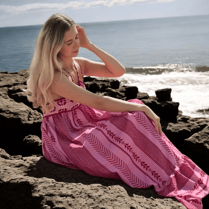 Abito Lungo Rosa, Vestito Estivo con Spalline Sottili-Modaso