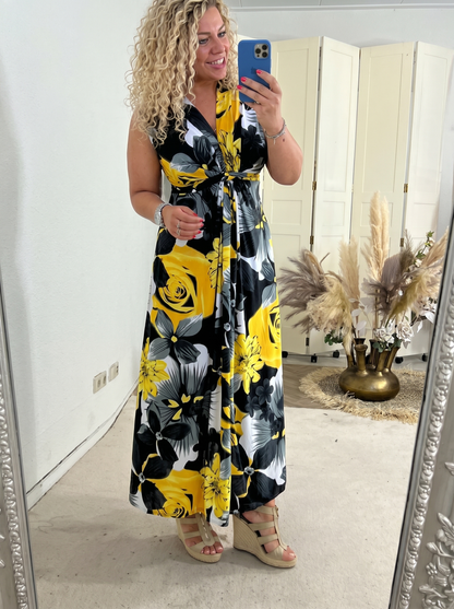 Abito Maxi Floreale, Smanicato, Scollo a V, Vestito Estivo da Donna-Modaso