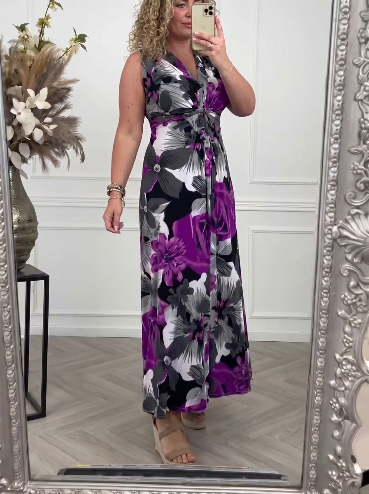 Abito Maxi Floreale, Smanicato, Scollo a V, Vestito Estivo da Donna-Modaso