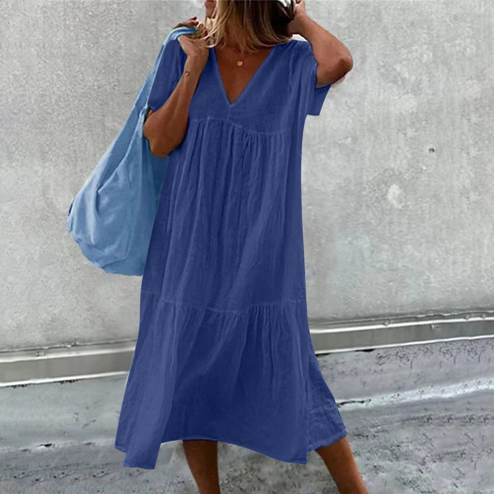 Abito Midi - Abito estivo casual da donna, vestibilità morbida, maniche corte-Blu-S-Modasso