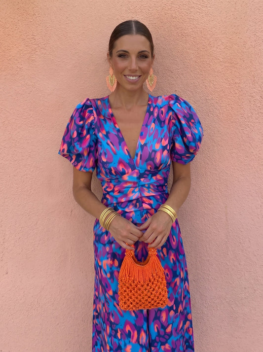 Abito Midi da Cerimonia Donna – Scollo a V e Maniche a Sbuffo-Modaso