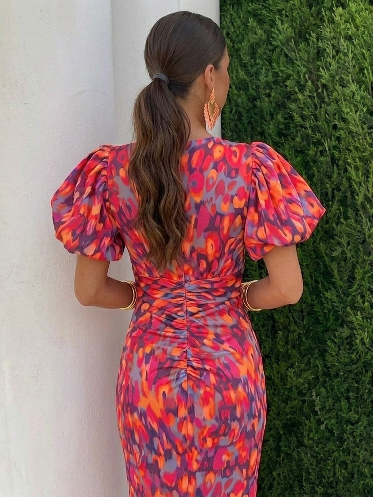 Abito Midi da Cerimonia Donna – Scollo a V e Maniche a Sbuffo-Modaso
