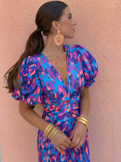Abito Midi da Cerimonia Donna – Scollo a V e Maniche a Sbuffo-Modaso