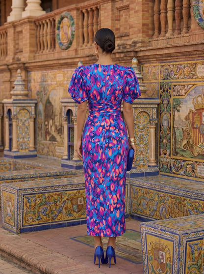 Abito Midi da Cerimonia Donna – Scollo a V e Maniche a Sbuffo-Modaso