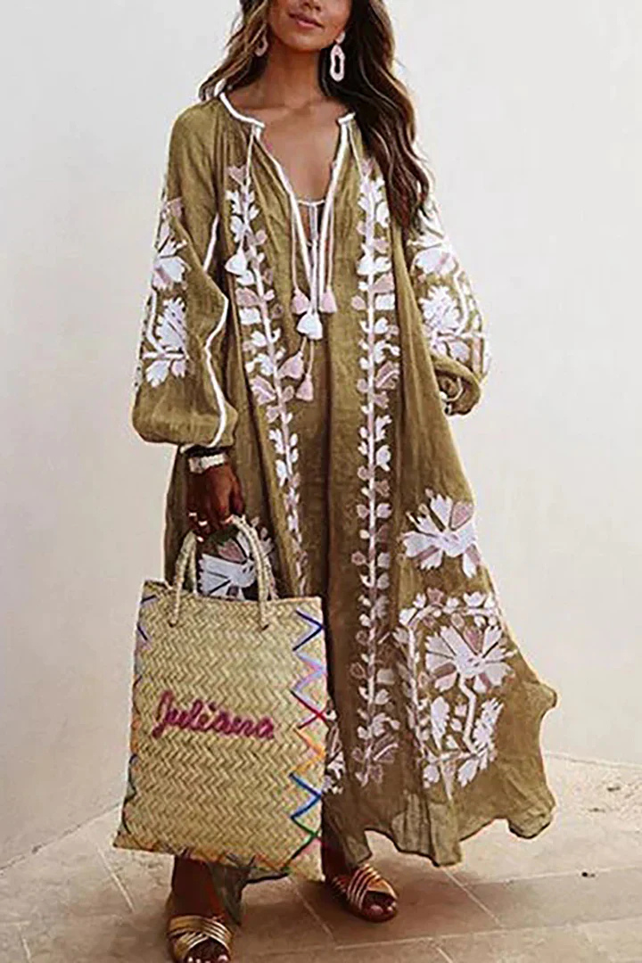 Abito Oversize | Scollo a V | Maniche lunghe | Abito boho | Abito lungo-Cachi-S-Modasso