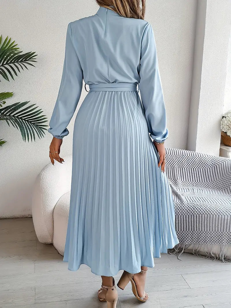 Abito Plissettato, Elegante a Manica Lunga, Linea ad A, Abito Midi-Modaso